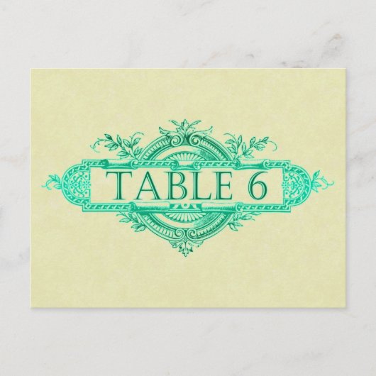 Aqua Glow Vintage Wedding Reception Tabelnummers Briefkaart (Voorkant)