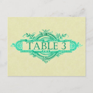 Aqua Glow Vintage Wedding Reception Tabelnummers Briefkaart
