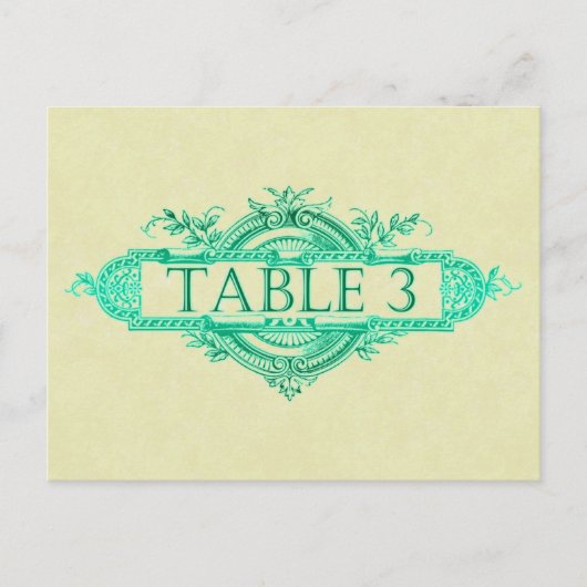 Aqua Glow Vintage Wedding Reception Tabelnummers Briefkaart (Voorkant)