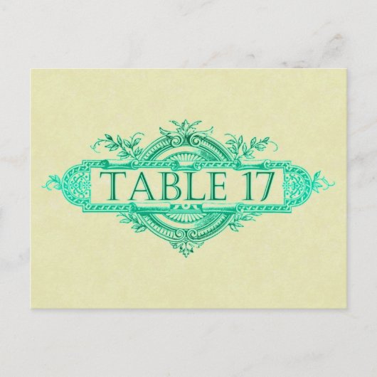 Aqua Glow Vintage Wedding Reception Tabelnummers Briefkaart (Voorkant)