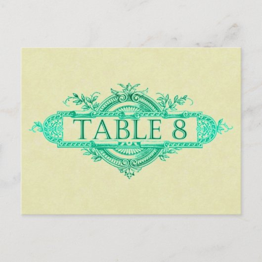 Aqua Glow Vintage Wedding Reception Tabelnummers Briefkaart (Voorkant)