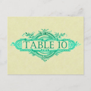 Aqua Glow Vintage Wedding Reception Tabelnummers Briefkaart