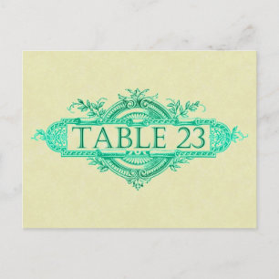 Aqua Glow Vintage Wedding Reception Tabelnummers Briefkaart