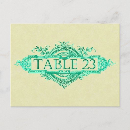 Aqua Glow Vintage Wedding Reception Tabelnummers Briefkaart (Voorkant)