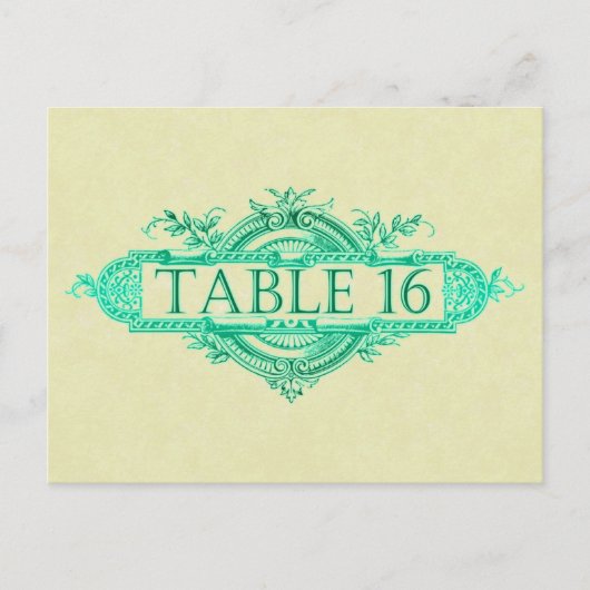 Aqua Glow Vintage Wedding Reception Tabelnummers Briefkaart (Voorkant)