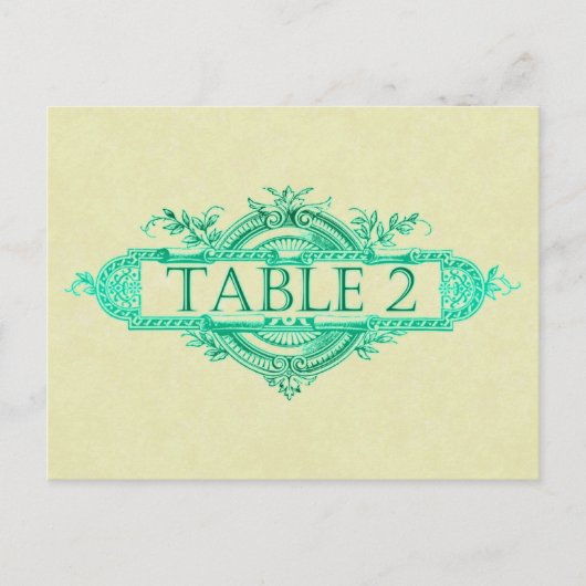 Aqua Glow Vintage Wedding Reception Tabelnummers Briefkaart (Voorkant)