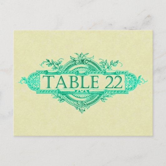 Aqua Glow Vintage Wedding Reception Tabelnummers Briefkaart (Voorkant)