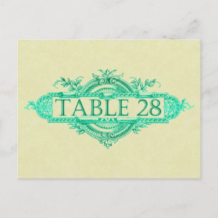 Aqua Glow Vintage Wedding Reception Tabelnummers Briefkaart