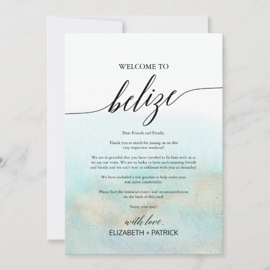 Aqua Gold Beach Belize Welkomstbrief en reisschema (Voorkant)