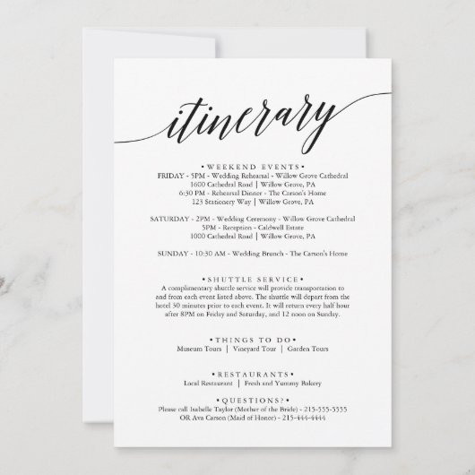 Aqua Gold Beach Belize Welkomstbrief en reisschema (Achterkant)