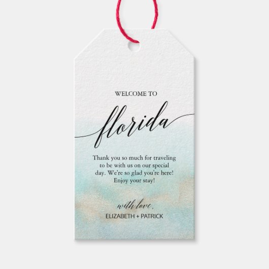 Aqua Gold Beach Welkom op Florida Wedding Cadeaulabel (Voorkant)