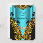 Aqua Gold Black Lace Diamond Birthday Party Kaart (Voorkant)