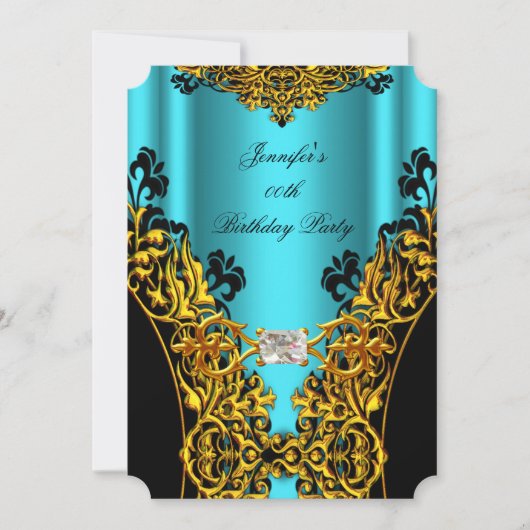 Aqua Gold Black Lace Diamond Birthday Party Kaart (Voorkant)