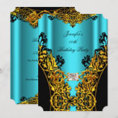 Aqua Gold Black Lace Diamond Birthday Party Kaart (Voorkant / Achterkant)