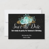 AQUA GOLD BLOEMENBOeket ZWART SAVE THE DATE RSVP Kaartje (Voorkant)