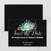 AQUA GOLD BLOEMENBOeket ZWART SAVE THE DATE RSVP Kaartje (Voorkant / Achterkant)