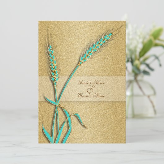 Aqua Gold bruiloft Kaart (Staand voorkant)