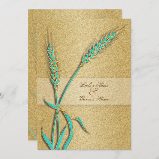 Aqua Gold bruiloft Kaart (Voorkant / Achterkant)