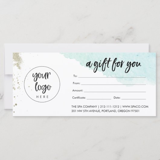 Aqua Gold Business Cadeaubon met Logo (Voorkant)