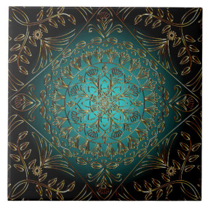 Aqua Gold Decorative Ceramic Tile Tegeltje