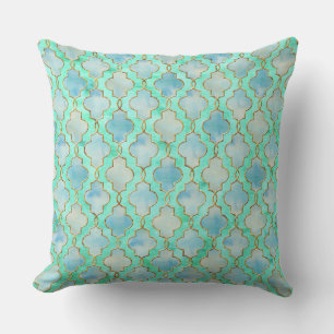 Aqua gold en Green Maroccan patroon Buitenkussen