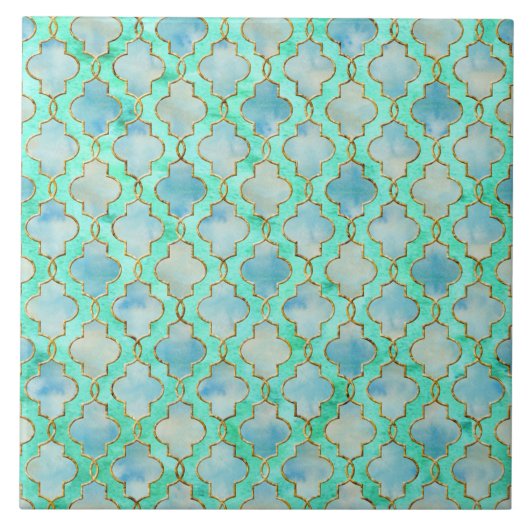 Aqua gold en Green Maroccan patroon Tegeltje (Voorkant)