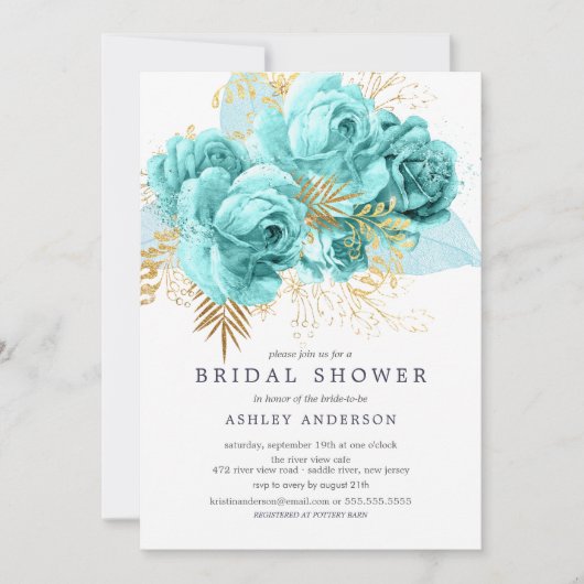 Aqua & Gold Floral Vrijgezellenfeest Kaart (Voorkant)