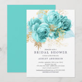 Aqua & Gold Floral Vrijgezellenfeest Kaart (Voorkant / Achterkant)