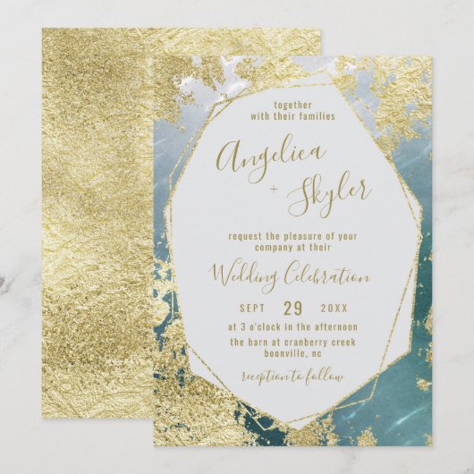 Aqua & Gold Folie Geometrische Gem Terrarium bruil Kaart (Voorkant / Achterkant)