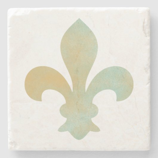 Aqua Gold French Fleur de Lis Stone Onderzetter (Voorkant)