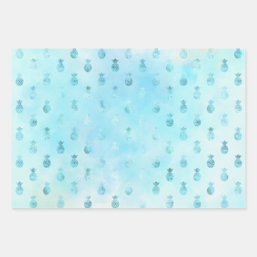 Aqua Gold Glam Tropische anananassen Inpakpapier Vel (Voorkant 3)