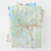 Aqua Gold Glam Tropische anananassen Inpakpapier Vel (In situ)