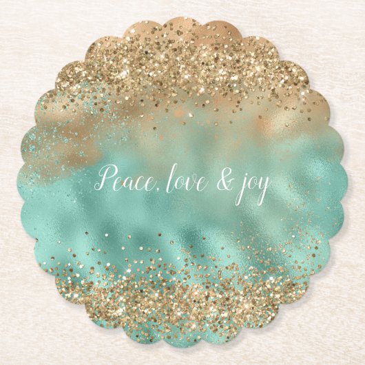 Aqua Gold Glitter Confetti Kartonnen Onderzetters (Voorkant)