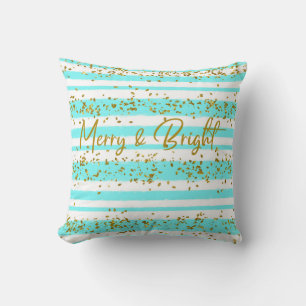 Aqua Gold Glitter Confetti Merry & Bright Kussen