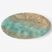 Aqua Gold Glitter Confetti       Papieren Bordje (Gekanteld)