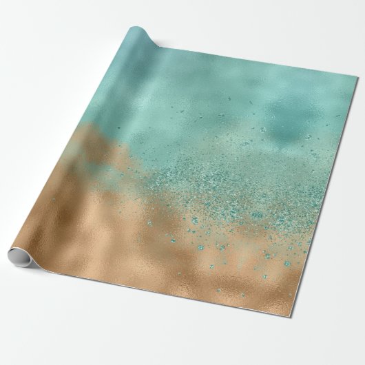 Aqua Gold Glitter Glitter Cadeaupapier (Uitgerold)