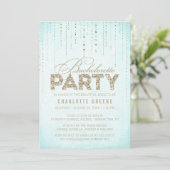 Aqua & Gold Glitter Kijk Bachelorette Party Kaart (Staand voorkant)