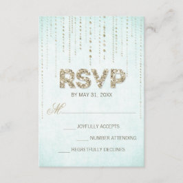 Aqua & Gold Glitter Look Bruiloft RSVP Kaart