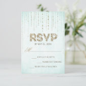 Aqua & Gold Glitter Look Bruiloft RSVP Kaart (Staand voorkant)