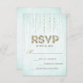 Aqua & Gold Glitter Look Bruiloft RSVP Kaart (Voorkant / Achterkant)