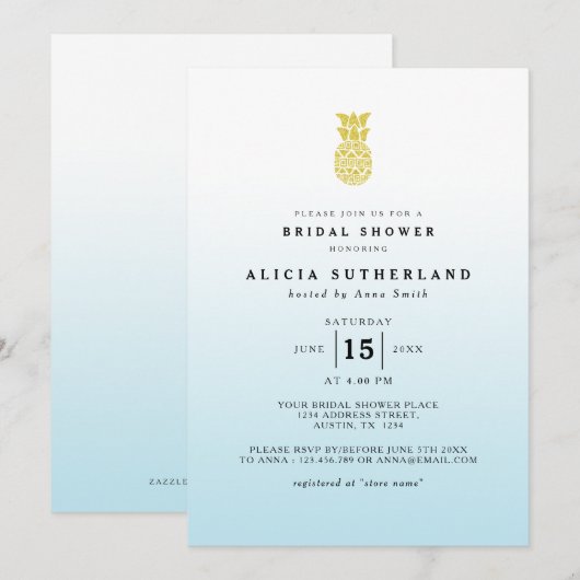 Aqua Gold Glitter Pineappel Vrijgezellenfeest Card Kaart (Voorkant / Achterkant)