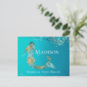 Aqua Gold Glitter Sparkle Mermaid Briefkaart (Staand voorkant)