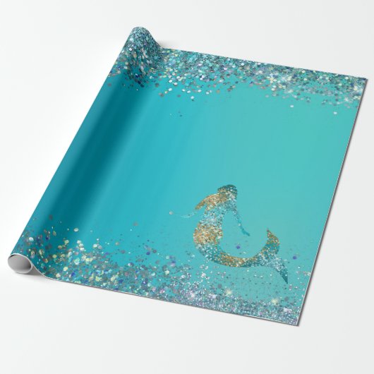 Aqua Gold Glitter Sparkle Mermaid      Cadeaupapier (Uitgerold)