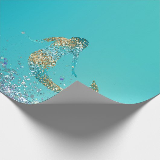 Aqua Gold Glitter Sparkle Mermaid      Cadeaupapier (Hoek)