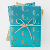 Aqua Gold Glitter Sparkle Mermaid Inpakpapier Vel (In situ)
