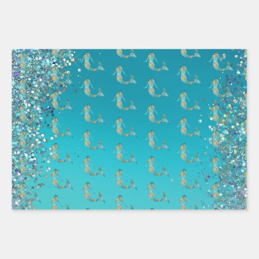 Aqua Gold Glitter Sparkle Mermaid Inpakpapier Vel (Voorkant)