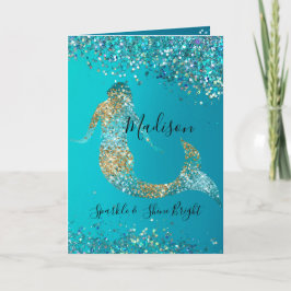 Aqua Gold Glitter Sparkle Mermaid Kaart