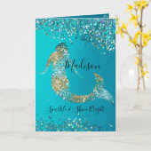 Aqua Gold Glitter Sparkle Mermaid Kaart (Gele Bloem)
