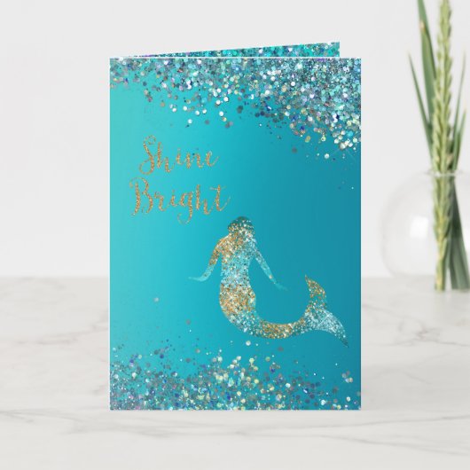 Aqua Gold Glitter Sparkle Mermaid Kaart (Voorkant)