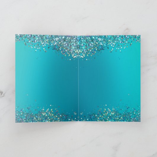 Aqua Gold Glitter Sparkle Mermaid Kaart (Binnen)